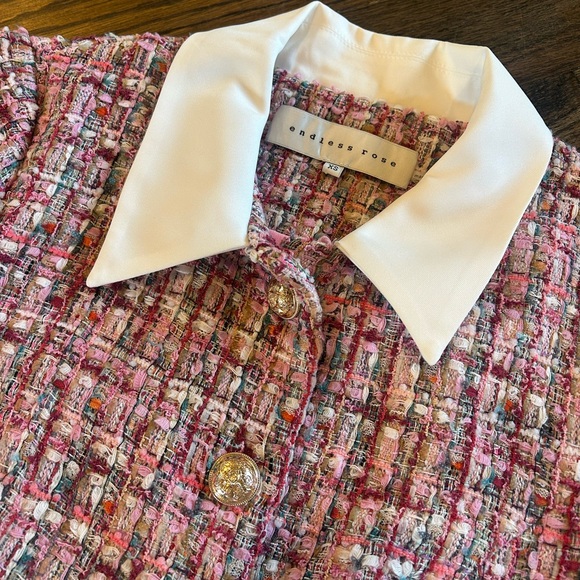 Endless Rose Pink Tweed Mini Dress with White Collar - Picture 9 of 10